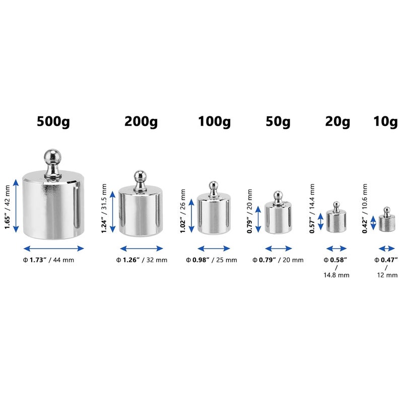MANCHAP 8 PCS 1000g Calibration Weights, Gram Scale Weight Set 10g, 20g, 50g, 100g, 200g, 500g, Scale Calibration Weights with Tweezer for Digital/Gram/Jewelry Scale, Silver - Image 2